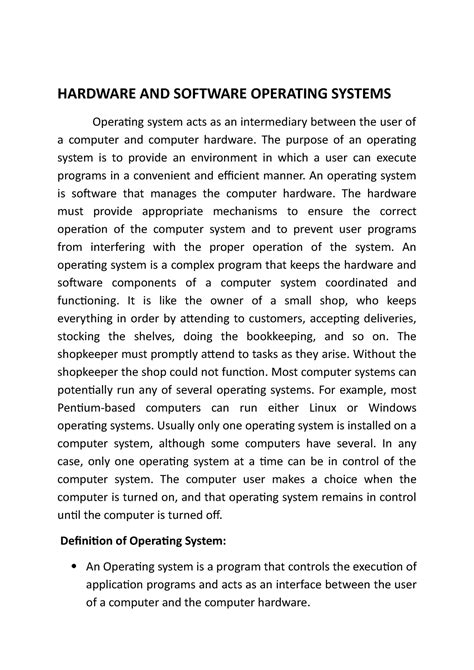 Hardware AND Software Operating Systems - HARDWARE AND SOFTWARE ...