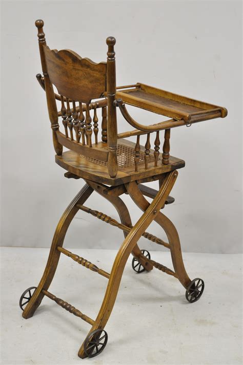 Antique Oak Convertible Pressed Back Victorian High Chair Baby Stroller ...