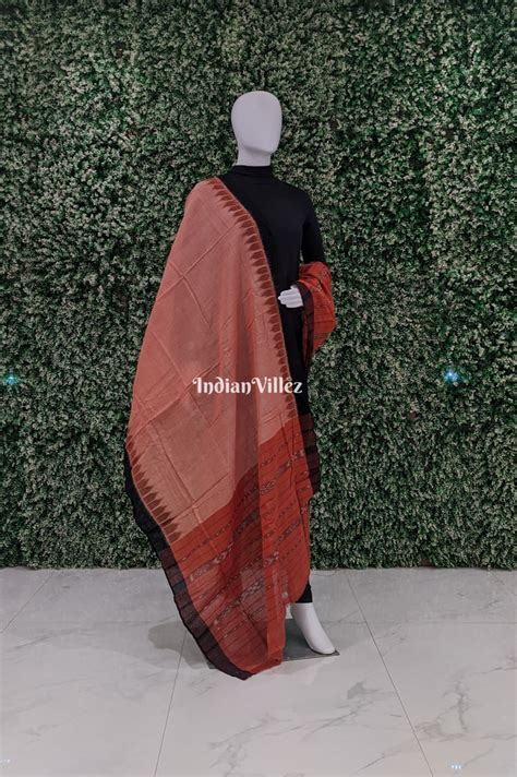 Peach Odisha Ikat Sambalpuri Cotton Dupatta – IndianVillèz