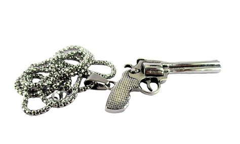 Streetsoul Revolver Gun Necklace Pendant Silver Link Chain 28 Inches ...
