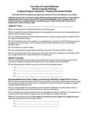 UCO Graduate Program Admissions Packet Instructions/Checklist - Fill ...