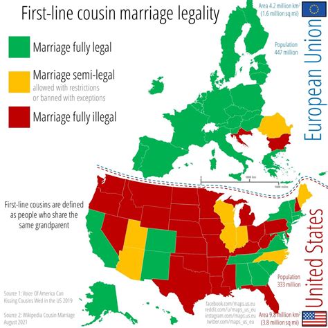 First-line cousin marriage legality across the US... - Maps on the Web