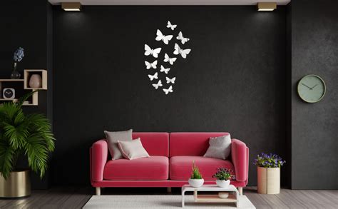 Buy Wall1ders Acrylic 12 Butterflies 3 Size Silver 3D Mirror Wall ...