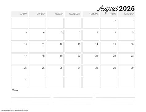 August 2025 Calendar | Free Printable Calendars