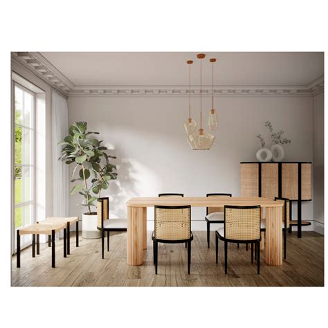 Careen 6 Seater White Oak Wood Dining Table With Chairs – Nismaaya Decor