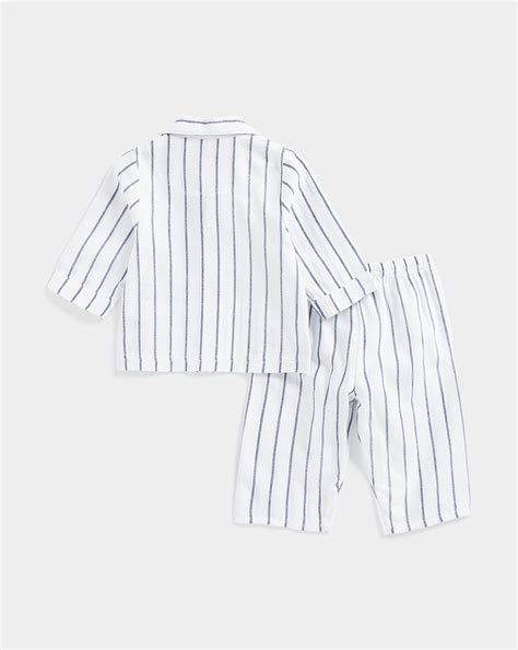 Boys Full Sleeves Pyjama Striped Woven -White