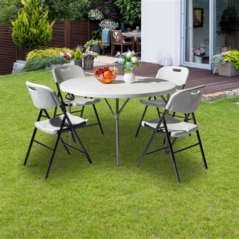 Ktaxon 4 Ft Round Folding Plastic Table, White, Indoor Outdoor Patio ...