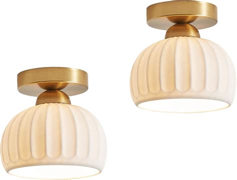 Modern Ceramic Semi Flush Mount Ceiling Light Fixtures 2 Pack, Gold ...