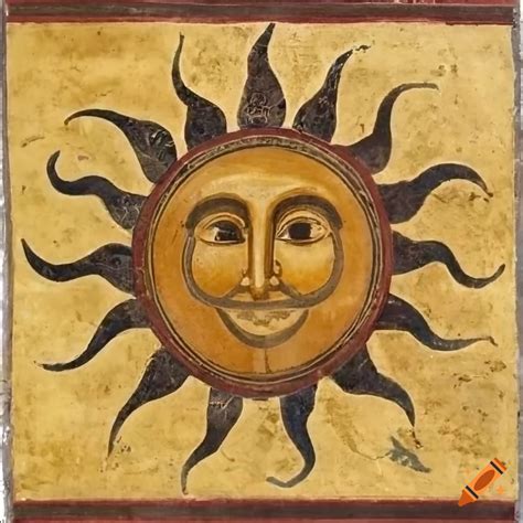 Smiling sun on an album cover with greek fresco on Craiyon