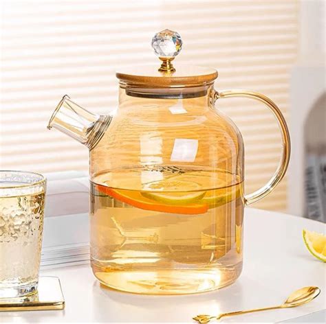 Buy Shree Hari 1800 ml Glass Tea Pot Golden Diamond Glass Cattle jar ...
