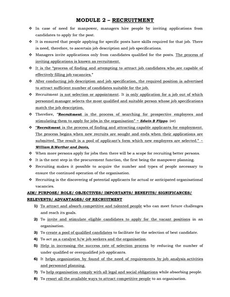 HRM 2 - Hrm notes - MODULE 2 – RECRUITMENT In case of need for manpower ...