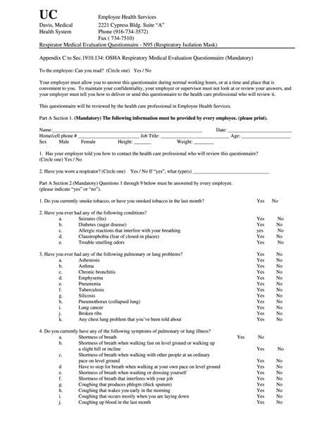 Osha Fit Testing Questionnaire - Fill Online, Printable, Fillable ...