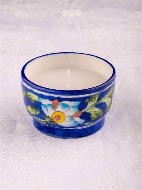 Blue Pottery Scented Candle Holder Assorted Colour – NEERJA ...