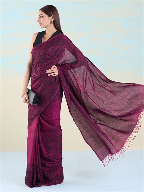 Tapestry Hues Plum Liva Jacquard Saree | navyasa