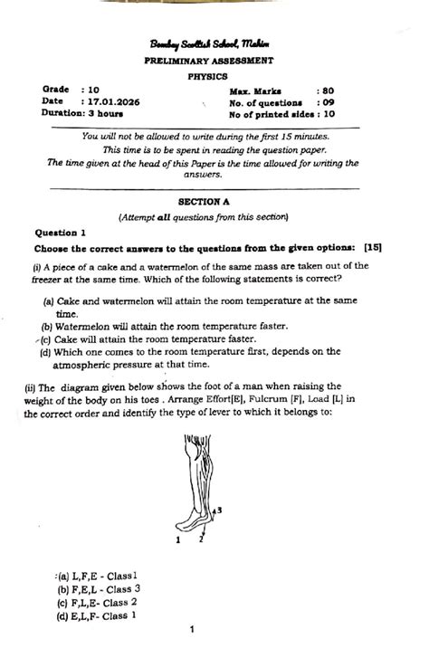 Physics BMS - Grade 10 Preliminary Assessment Practice Paper - Studocu