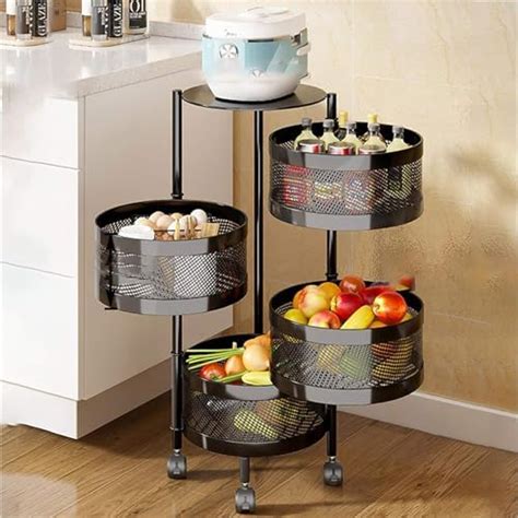 Kitchenwell Round Multi-Purpose Trolley Storage Organizer and Kitchen ...