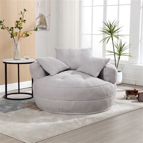 MOONMISS Beige Round Accent Chair with Tufted Seat - Walmart.com ...