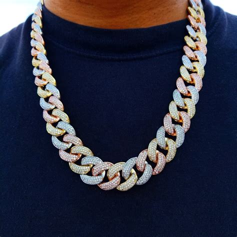 3 Tone 18K Gold Diamond Miami Cuban Link Chain - Diamond Cuban Link ...