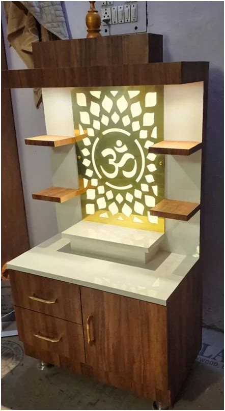 ARTOFINDIA/Beautiful Brown & White Wooden Designer Mandir With Shelfs ...