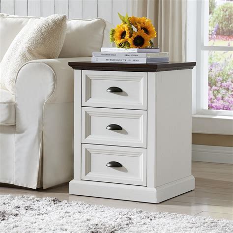Amazon.com: WAMPAT Off White Side Table Nightstand with Charging ...