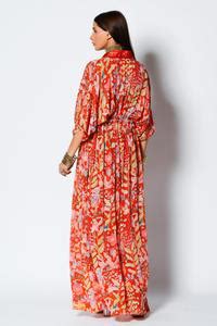 Buy Red Crepe Floral Print And Sequin V Neck Kaftan For Women by Rishi ...