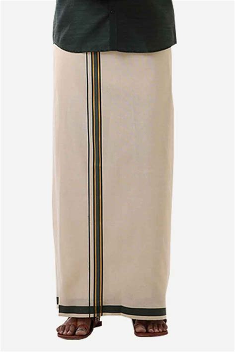 Ever Shine - Dark Green Single Layered Gold Jari Fancy Borders Dhoti F ...