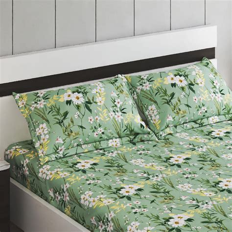 Buy Rhapsody Cotton 144TC Floral Print 3Pcs King Fitted Bedsheet Set ...