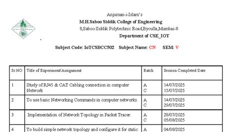 CN Practical List for IoTCSBCC502 - Networking Exercises - Studocu
