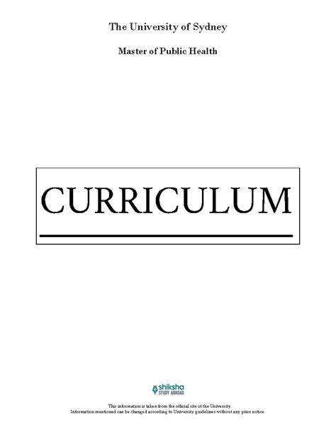 The University of Sydney Master of Public Health Curriculum Overview ...