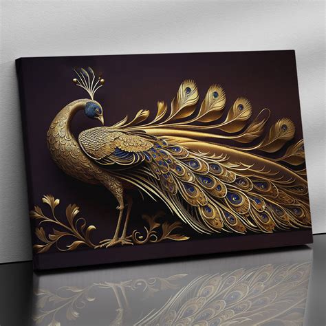 Beautiful Golden Color Peacock Art Canvas Painting - Kotart