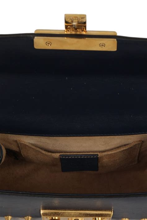 GUCCI Navy Blue Studded Padlock Crossbody Bag – Luxury Designer Handbag ...