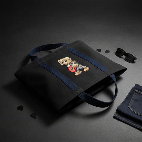 Guitar Bear Blue Medium Tote Bag