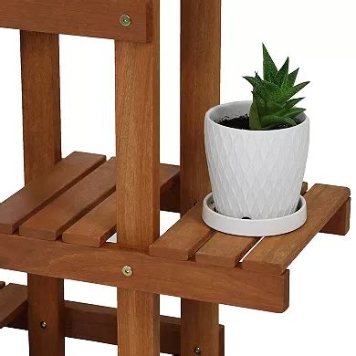 Sunnydaze Meranti Wood Multi-Shelf Plant Stand with Teak Oil Finish - 36 in