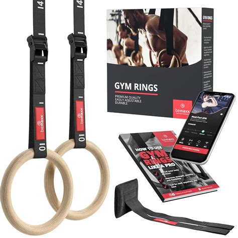 BeMaxx Gymnastic Rings Set Wood with Door Anchor Attachment, Exercise ...