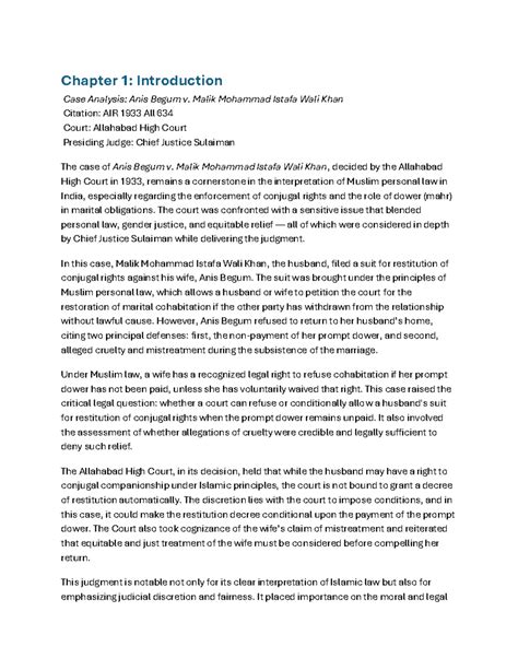 Chapter 1: Case Analysis of Anis Begum v. Malik Mohammad Istafa Wali ...