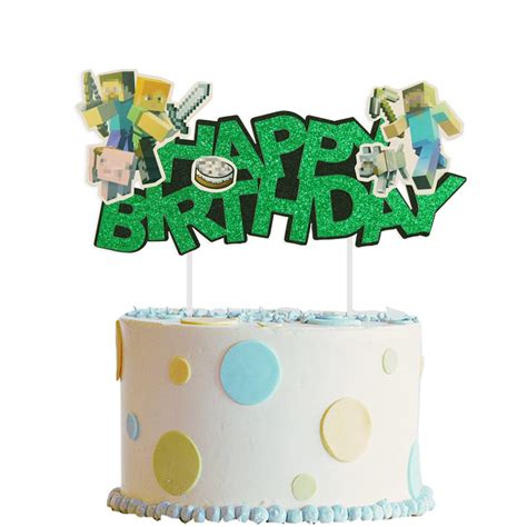 Buy Video Game Happy Birthday Cake Topper - Mining Theme Cake Topper ...
