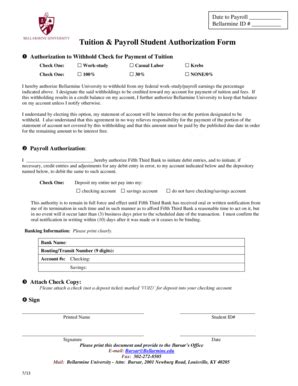 Fillable Online Tuition & Payroll Student Authorization Form 30% ...