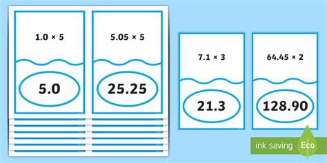 Multiplying Decimal Numbers Matching Cards - AC9M6N06