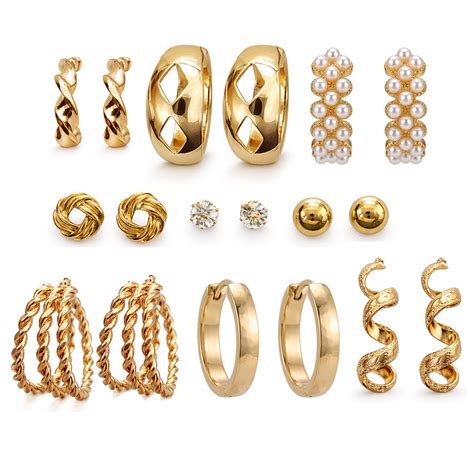 JewelMaze Set Of 9 Korean Style Gold Plated Earrings Combo