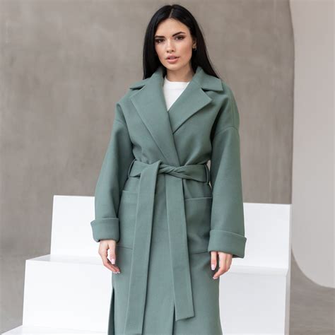 Green Wool Coat Women, Wool Wrap Coat, Womens Wool Coat With Belt ...