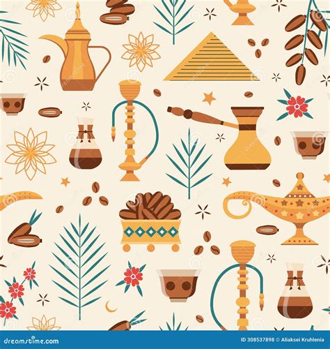 Arab World Pattern with Arabic Culture Symbols Stock Vector ...