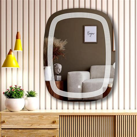 Buy Rectangular Led Wall Mount Bathroom Glass Mirror With 3 Lighting ...