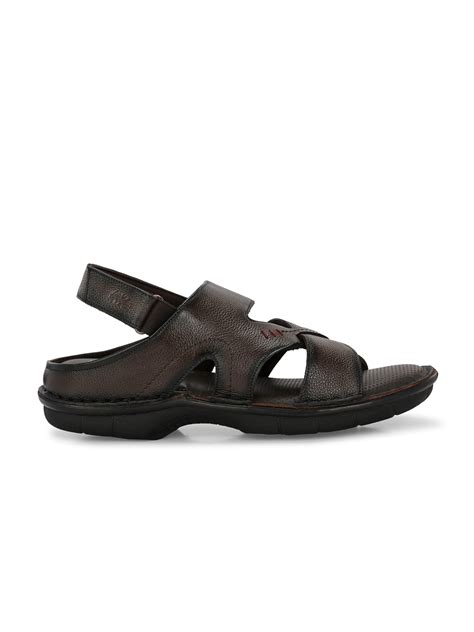 Hitz Men's Brown Leather Open Toe Comfort Sandals with Velcro Closure ...