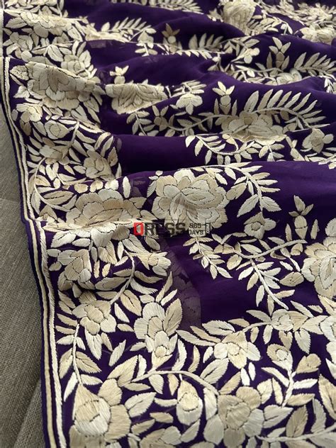 Pre Order Ivory and Purple Hand Embroidered Parsi Gara Saree – Dress365days