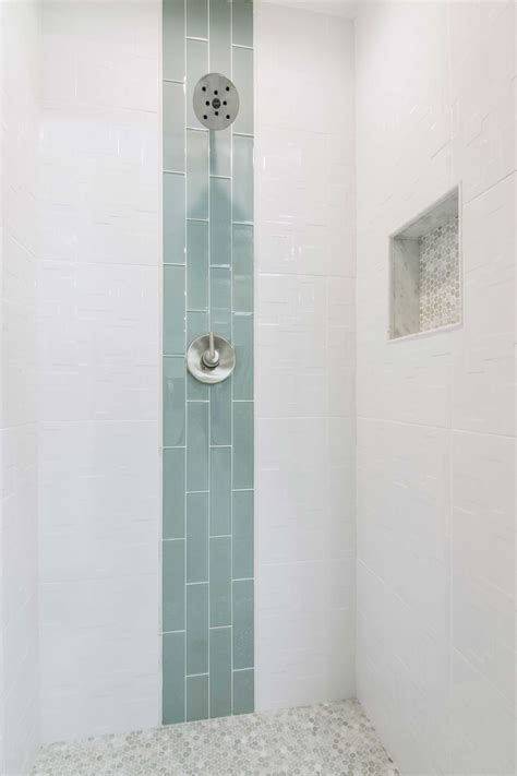 Bathroom shower focal point tile - Lake Shore Glass Subway Tile 3 x 12 ...