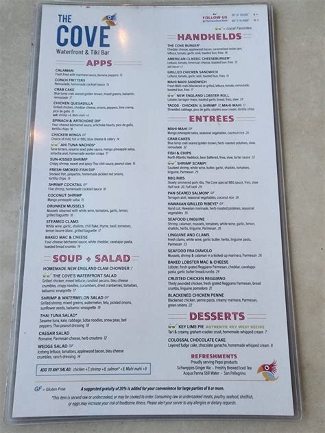 Menu at The Cove Waterfront Restaurant and Tiki Bar, Deerfield Beach