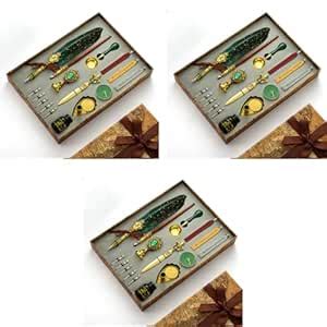 HASTHIP Quill Pen Ink Set Calligraphy Feather with Wax Seal Stamp ...