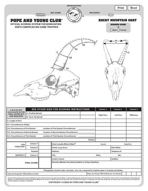 Free Printable Boone And Crockett Score Sheet [PDF] Mule Deer