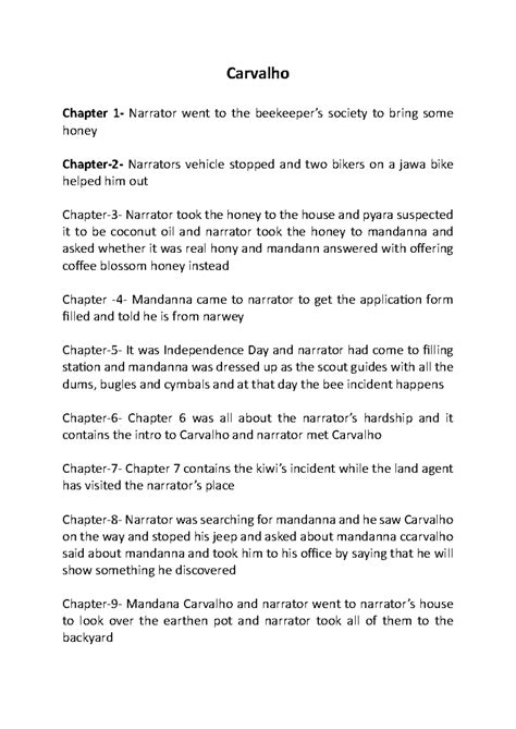 Carvalho - Cravalho novel notes - Carvalho Chapter 1- Narrator went to ...
