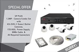 Buy CP PLUS 1.3MP Full HD 4 Cameras Combo KIT with 4 Channel HD DVR + 2 ...